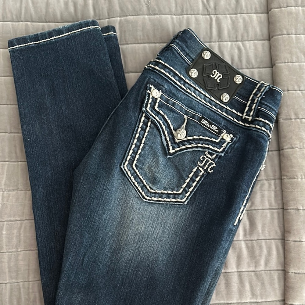 Miss Me Blue Boot Cut Jeans with Decorative Stitching